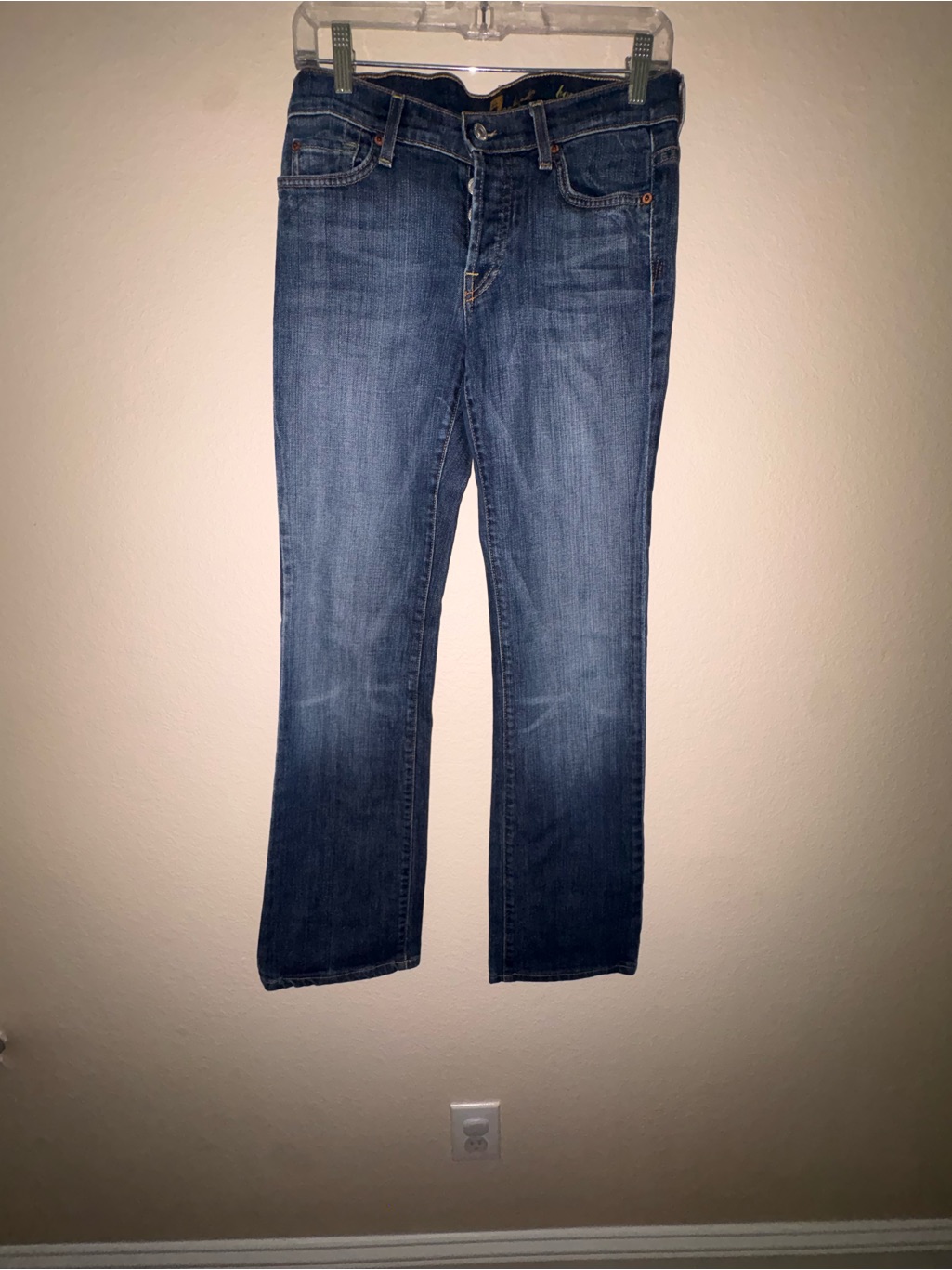 7 For All Mankind Dark Indigo Jeans With Gold Stitching